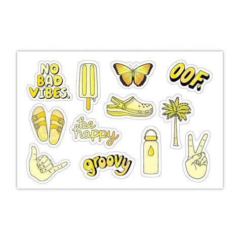 Sheet of Mini Stickers -Yellow Stickers Aesthetic - SMALL miniature 1 ...