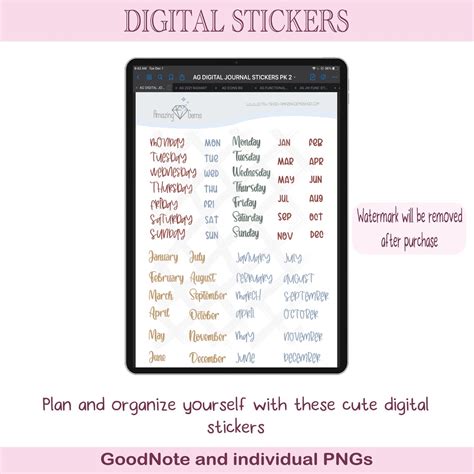 Digital Stickers, Digital Planner Stickers, Pre-cropped Goodnotes ...