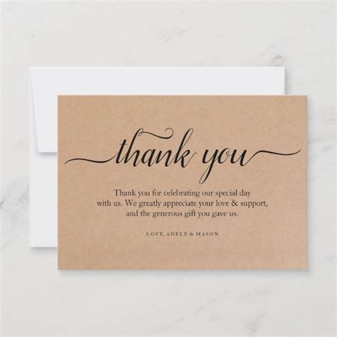 Kraft Paper Thank You Wedding Thank You Note Card | Zazzle.com | Thank ...