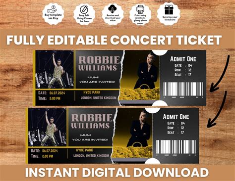 Editable Ticket Robbie Williams Concert Ticket, Editable Ticket, Robbie Williams Ticket ...