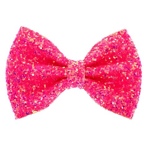 Neon Glitter Mini Hair Bow Clip - Pink | Claire's US