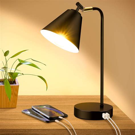 Industrial Dimmable Desk Lamp with 2 USB Charging Ports AC Outlet ...