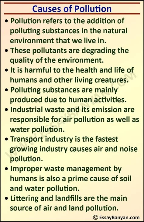 Essay on Causes of Pollution for all Class in 100 to 500 Words in English