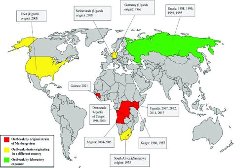 Outbreak history of Marburg virus. The red color on the map... | Download Scientific Diagram