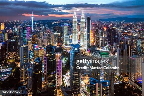 Aerial View Of Klcc Skyline At Night Kuala Lumpur High-Res Stock Photo - Getty Images