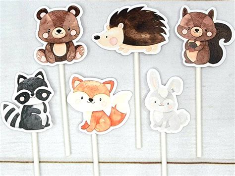 Woodland Animal Cupcake Toppers, Woodland Cupcake Toppers, Forest Animals, Bear, Squirrel, Fox ...