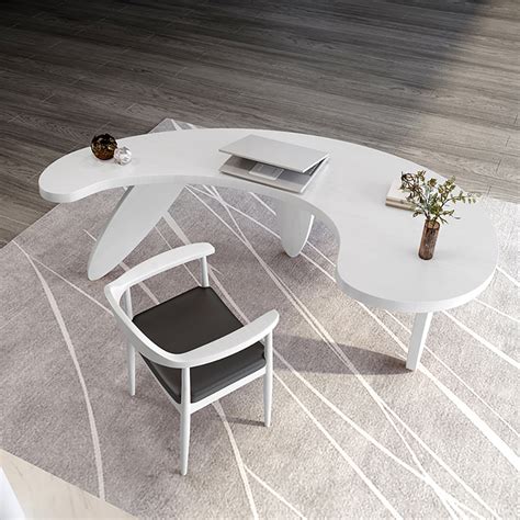 1400mm Modern White Curved Desk Wooden Home Office Desk with 3 Oval Legs - Office Furniture ...