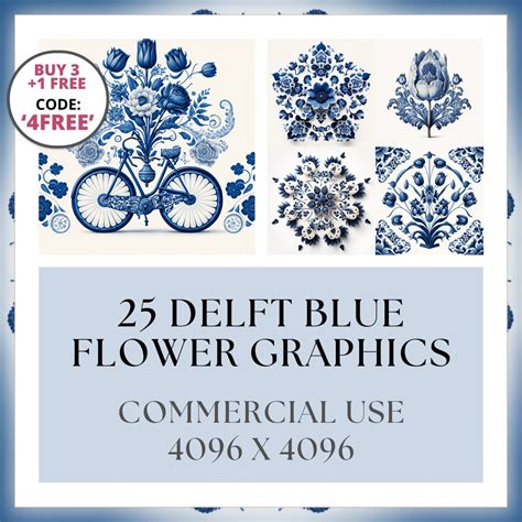 Delft Blue Flower Patterns & Cutouts Digitalpaper Printable Backgrounds ...