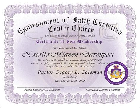 Church Membership Certificate Printable Free - church membership ...