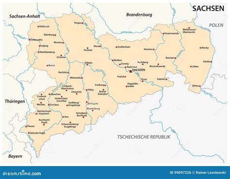 Map of the State Saxony with the Most Important Cities in German ...