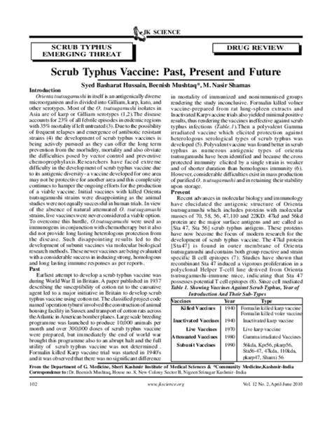 (PDF) Scrub Typhus Vaccine: Past, Present and Future | Dr. M. Nasir Shamas - Academia.edu