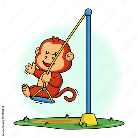 Cartoon illustration of cute monkey playing on a swing Stock Vector ...