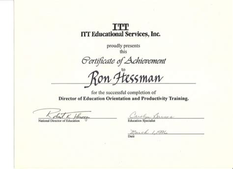 ITT 1996 Director Education Traing Certificate