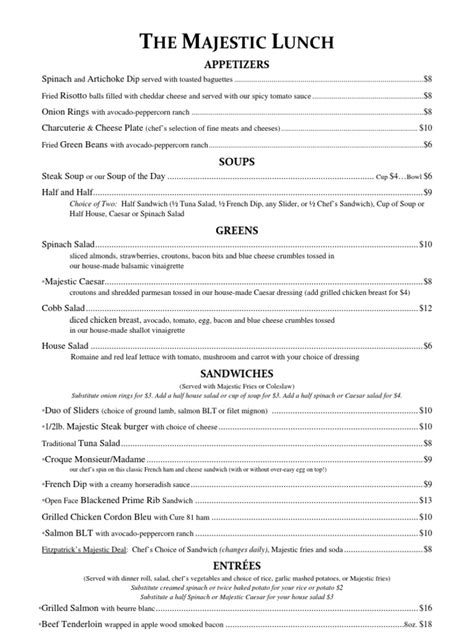 The Majestic Restaurant Lunch Menu | PDF | Bacon | Salad