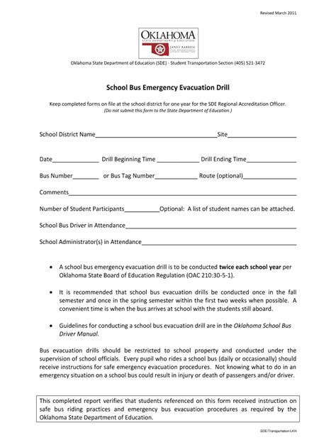 School Bus Emergency Evacuation Drill SDE Ok - Fill Out and Sign ...