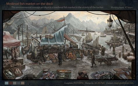 ArtStation - Medieval fish market on the dock, Jina Park