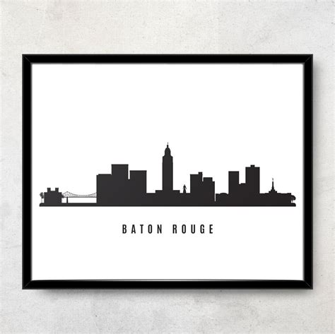 Baton Rouge Skyline Printable Baton Rouge La Black White | Etsy