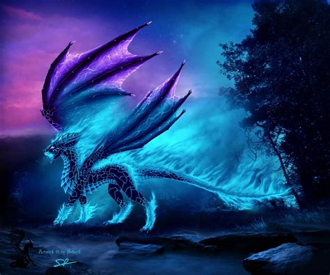 Blue and Purple Dragon in the Sky