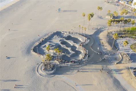 Aerial view of skatepark at Venice Beach, California, USA - Stock Image ...