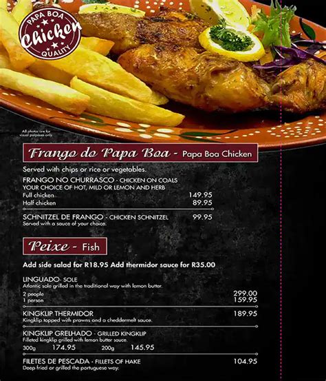 Menu at Papa Boa restaurant, Benoni