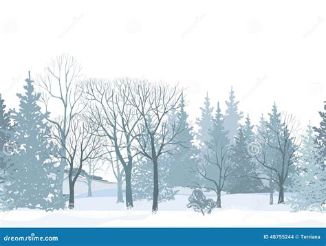 Christmas Snow Tree Border. Snowy Forest Seamless Pattern Stock ...