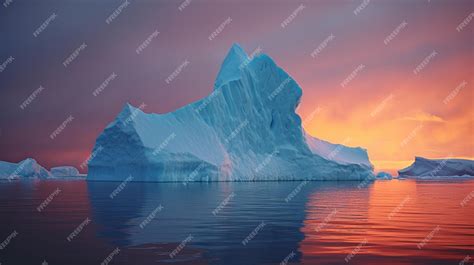 Premium AI Image | An iceberg floating in the ocean with a sunset in ...