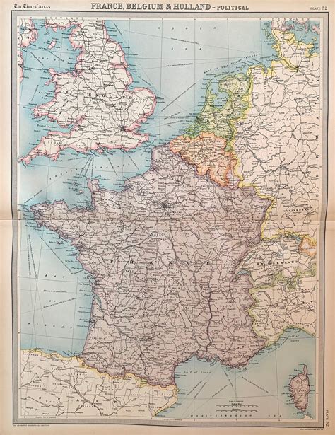 Antique Johnson's Map Of France, Holland, Belgium 1863 Engraved, Hand ...