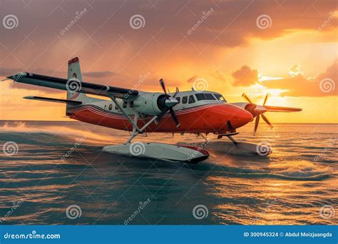 Maldives Seaplane Sunset Landing Scene Over Azure Waters, Luxury Travel ...