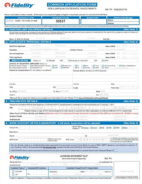 Fidelity mutual fund common application form