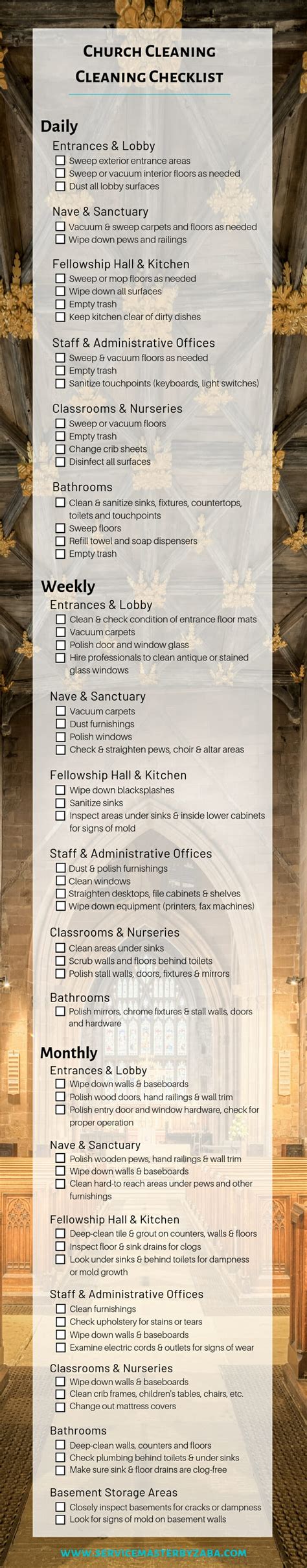 Church Cleaning Checklist: Daily, Weekly & Monthly Guidelines | ServiceMaster