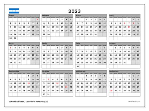 Calendario 2023 para imprimir “Honduras (LD)” - Michel Zbinden HN