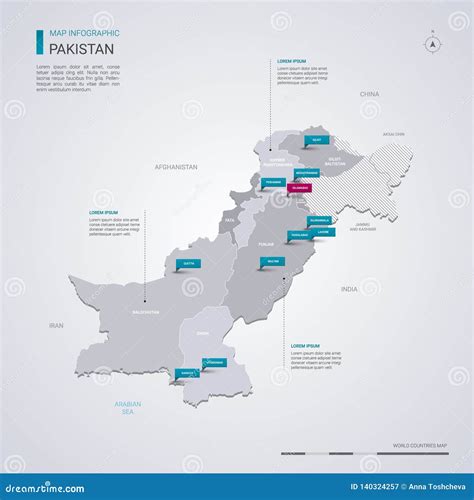 Pakistan Vector Map With Infographic Elements, Pointer Marks ...