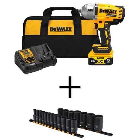 DEWALT 20V MAX Lithium-Ion Cordless 1/2 in. Impact Wrench Kit with 1/2 in. Drive SAE Deep Impact ...