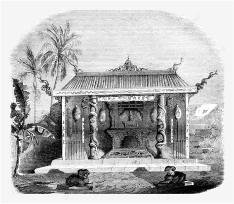 Chinese Temple In Macassarvintage Engraving Antique, Chinese ...