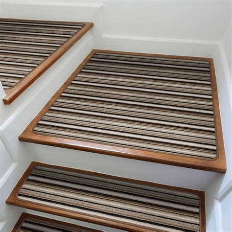 House, Home and More Attachable Rug for Stair Landings - Mocha Brown Stripe - 3' X 3'