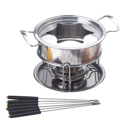 10-Piece Set Stainless Steel Chocolate Melting Pot Cheese Fondue Set ...