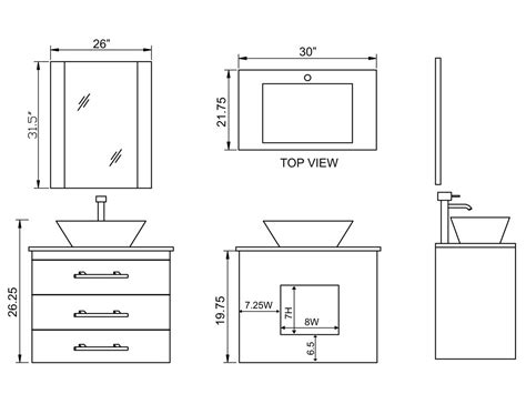 technical drawing of the top view and side view of a sink with two faucets