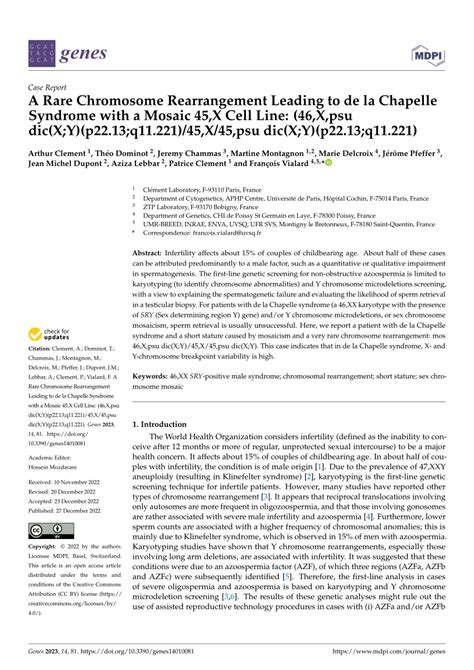 (PDF) A Rare Chromosome Rearrangement Leading to de la Chapelle ...