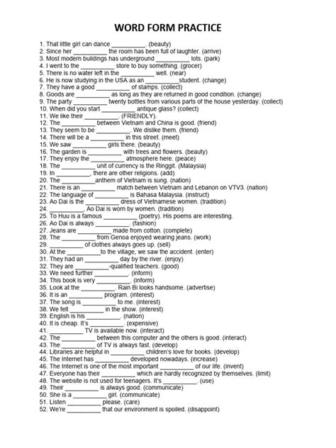 Word Form Practice | PDF