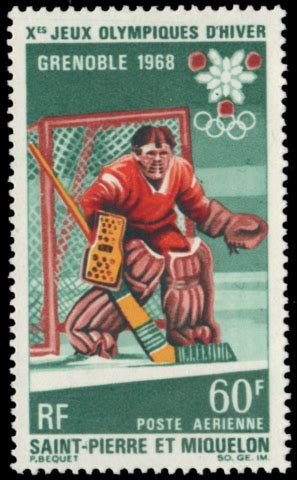 1968 Winter Olympics Ice Hockey Stamp from Saint Pierre et Miquelon ...