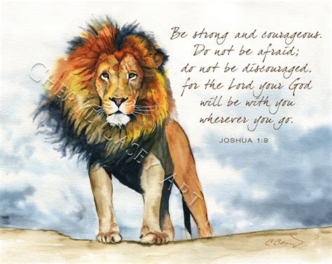 Lion Artwork Bible Verse Courage Scripture, Joshua 1:9, From Watercolor ...