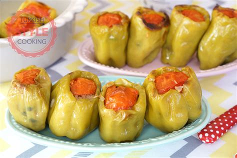 Baked Stuffed Green Peppers with Olive Oil Recipe - Turkish Style Cooking