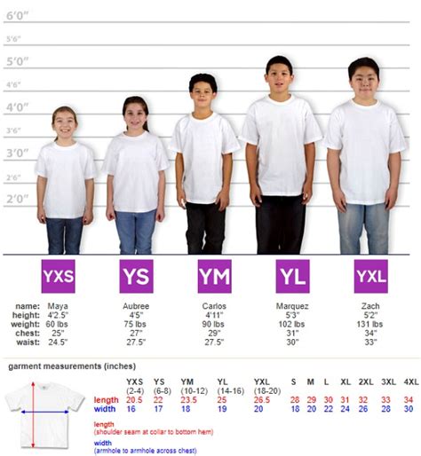 Youth Xlarge Size Chart