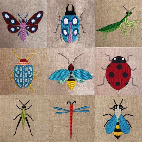 Modern insects embroidery design set - Machine Embroidery Geek