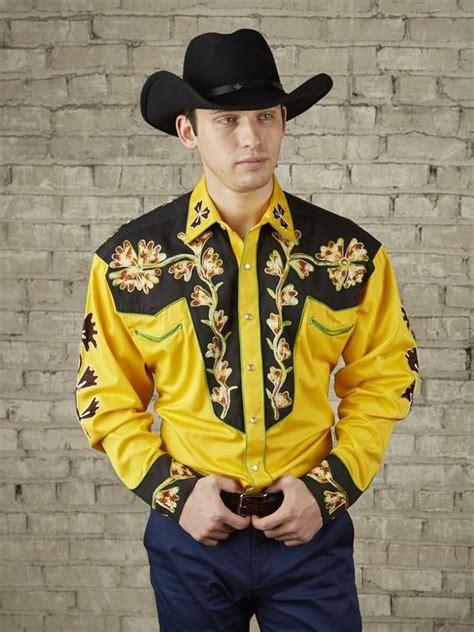 Rockmount Ranch Wear Men's Vintage Western Shirt: Fancy Two Tone Floral Gold and Black | Western ...