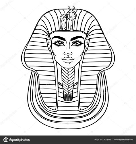 King Tutankhamun mask, ancient Egyptian pharaoh. Hand-drawn vintage vector outline illustration ...