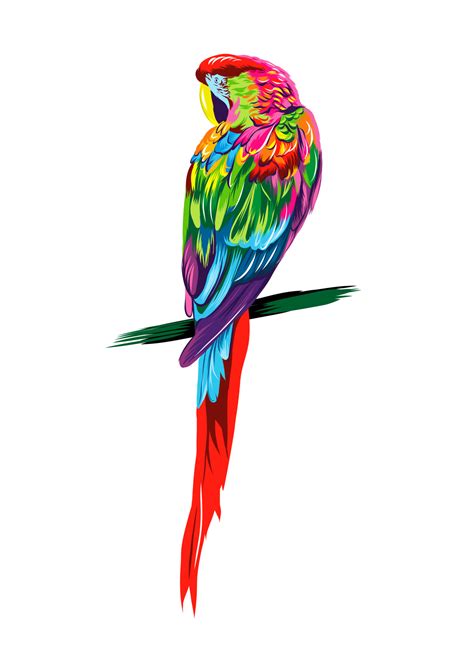 Parrot macaw from multicolored paints. Splash of watercolor, colored drawing, realistic. Vector ...