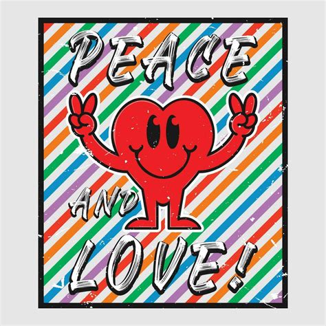 Heart emoji cartoon with peace and love phrase. 33101368 Vector Art at ...