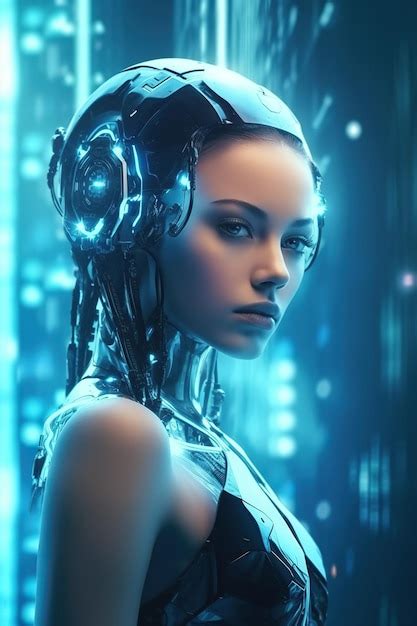 Premium AI Image | Illustration of a cyborg woman and Ai technology background AI Generated