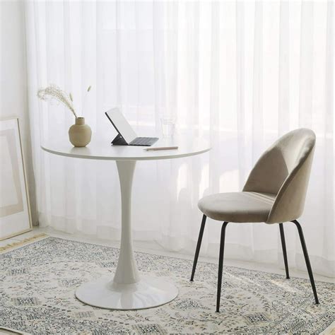 enyopro 42.2" Round Tulip Table in White, Mid-Century Modern Dining Table with Round Top and ...